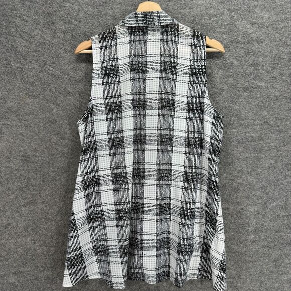 NY Collection Shirt Women M Medium White Plaid Button Up Collared Pockets Casual - Picture 2 of 7